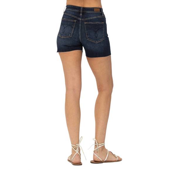 NEW JUDY BLUE exposed button fly high rise shorts in blue - Picture 4 of 4